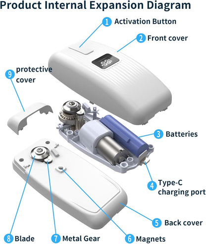 Electric Can Opener with LED Display, USB Rechargeable Electric Can Opener for Seniors & Arthritis, One-Touch Automatic Can Opener, Hands-Free, Smooth Edge, Compact, Cordless