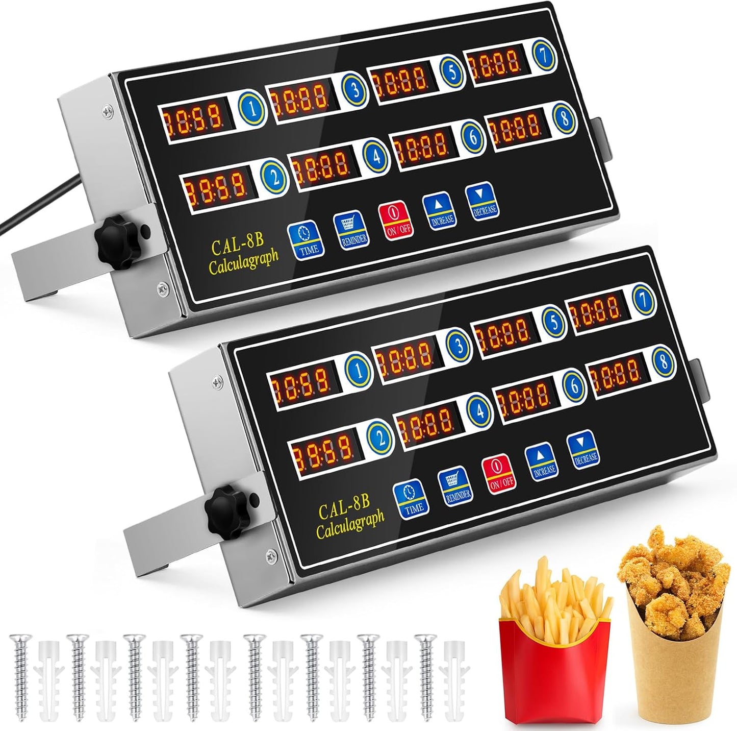 Relaxweex 2 Pack Commercial 8 Channel Digital Kitchen Timer, Multi-Countdown Timer with Loud Alarm & Large LCD Display, Wall Mount or Countertop for Restaurant, Fry Station, Baking & Lab Use