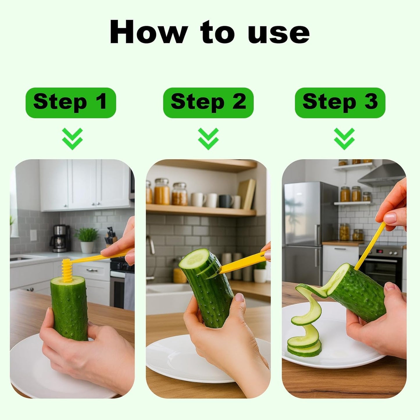 4-Piece Potato Spiral Cutter, Vegetable Spiralizer Set with 2 Stainless Steel and 2 Plastic Blades, Spiral Vegetable Cutter for Potatoes, Carrots, Zucchini and More