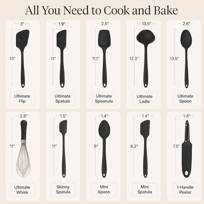 GIR: Get It Right 5-Piece Silicone Ultimate Kitchen Utensils Set - Ladle, Spatula, Flip, Spoon & Spoonula - Non-Toxic Cooking Utensils for Nonstick Cookware, Cooking and Baking - Black