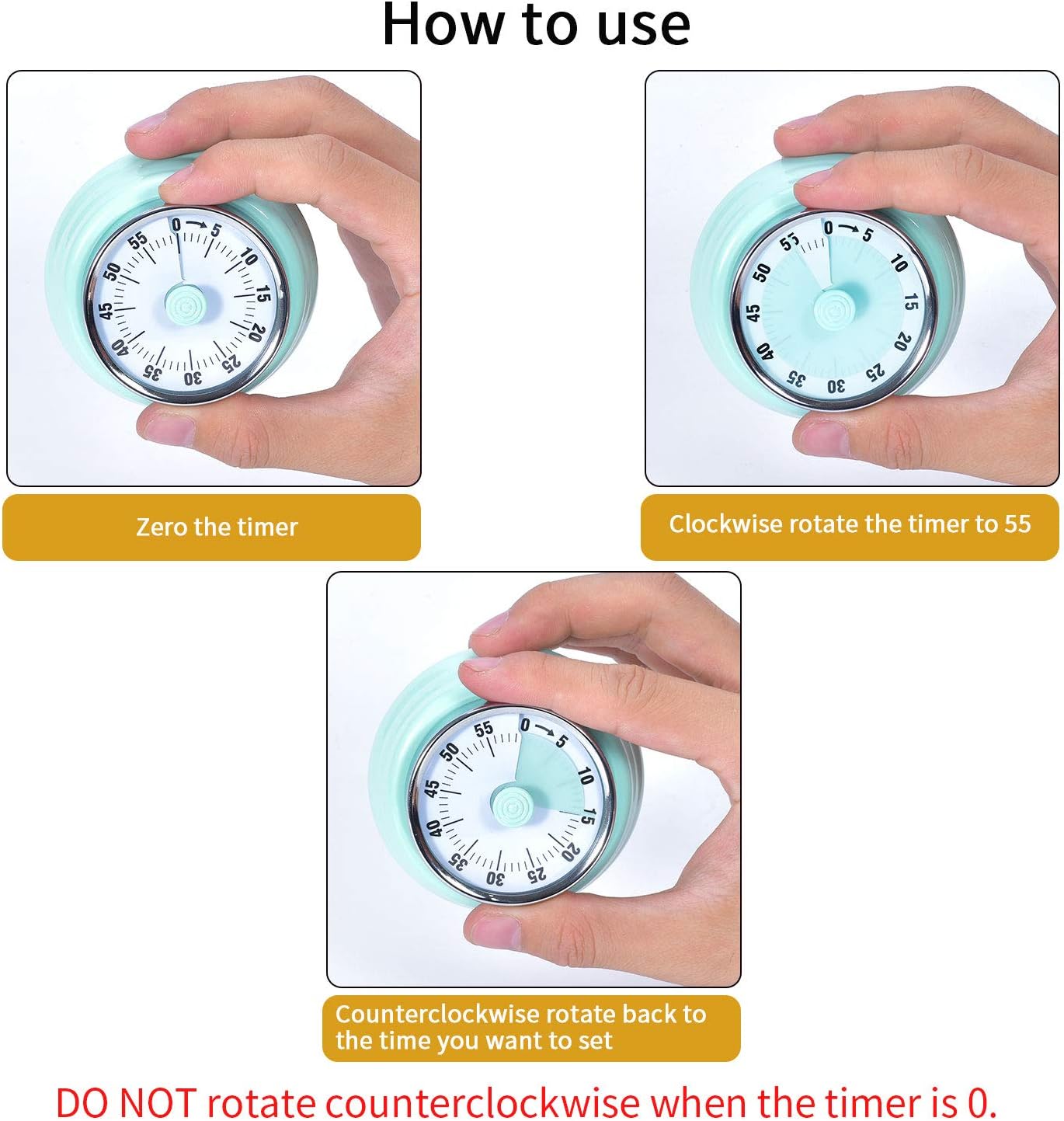 Kitchen Timer, Kitchen Countdown Cooking Reminder No Battery Required Magnetic Time Management Timer, Xmas Gift, Green