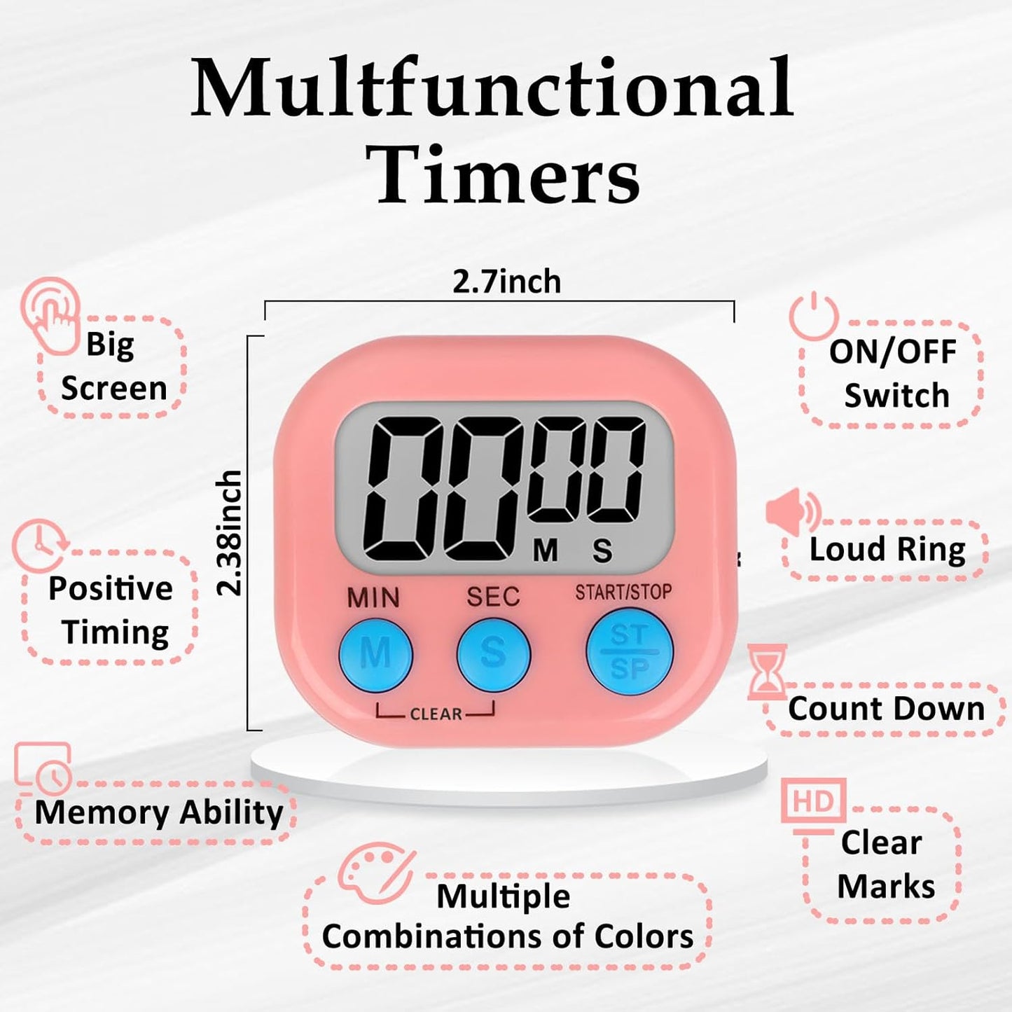 ZILLEEN 6 Pack Kitchen Timers for Cooking Digital Classroom Timers for Kids Teachers Blue Green Purple