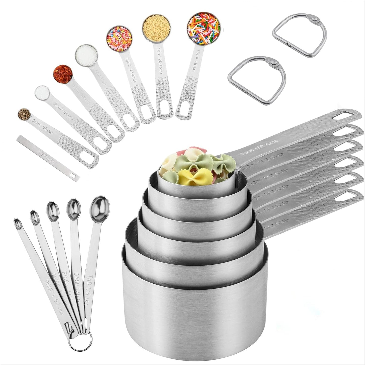 Copper Measuring Cups and Spoons Set 14, Stainless Steel Measure Cups and Spoons Set for Baking & Kitchen, 6 Metal Metric Measuring Cups and 7 Measuring Spoons 1 Leveler for Dry & Liquid