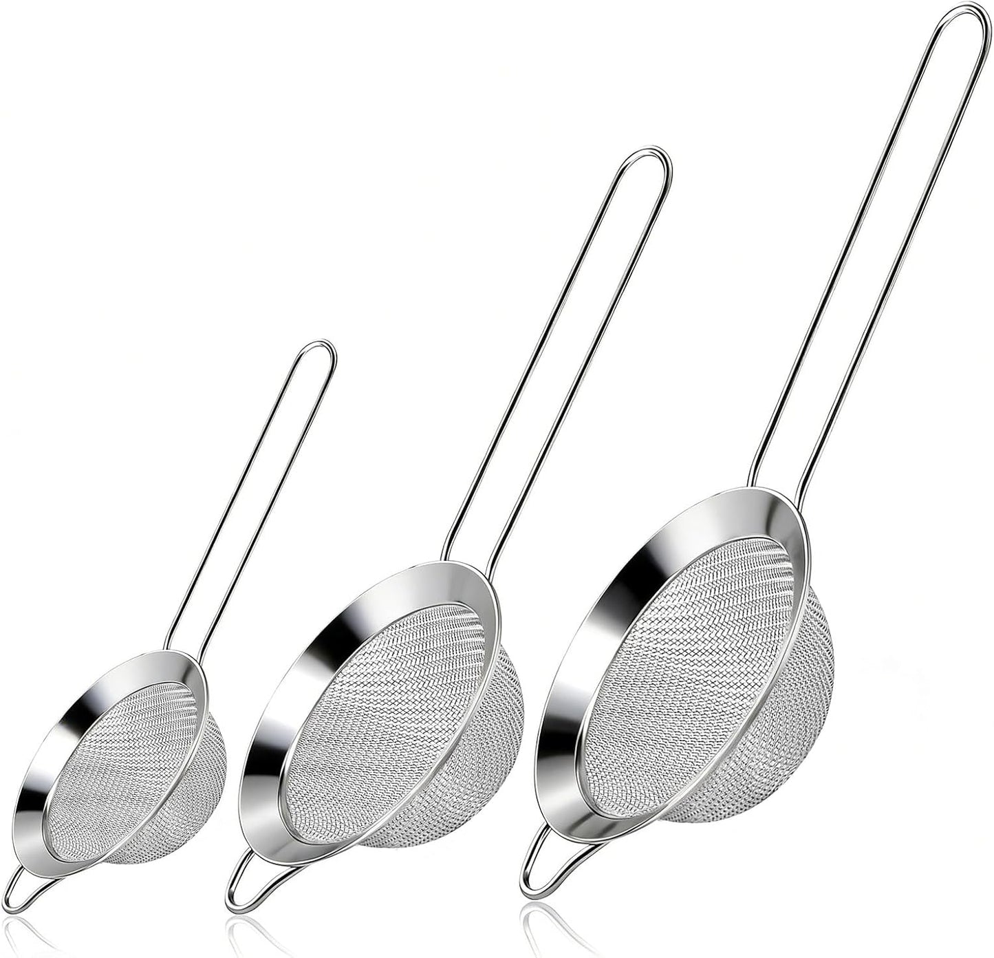3 Pcs Fine Mesh Strainers with Handle, Stainless Steel Sifter Metal Strainer Set, Small Mini Sieve for Kitchen, Tea, Cocktail, Juice Coffee