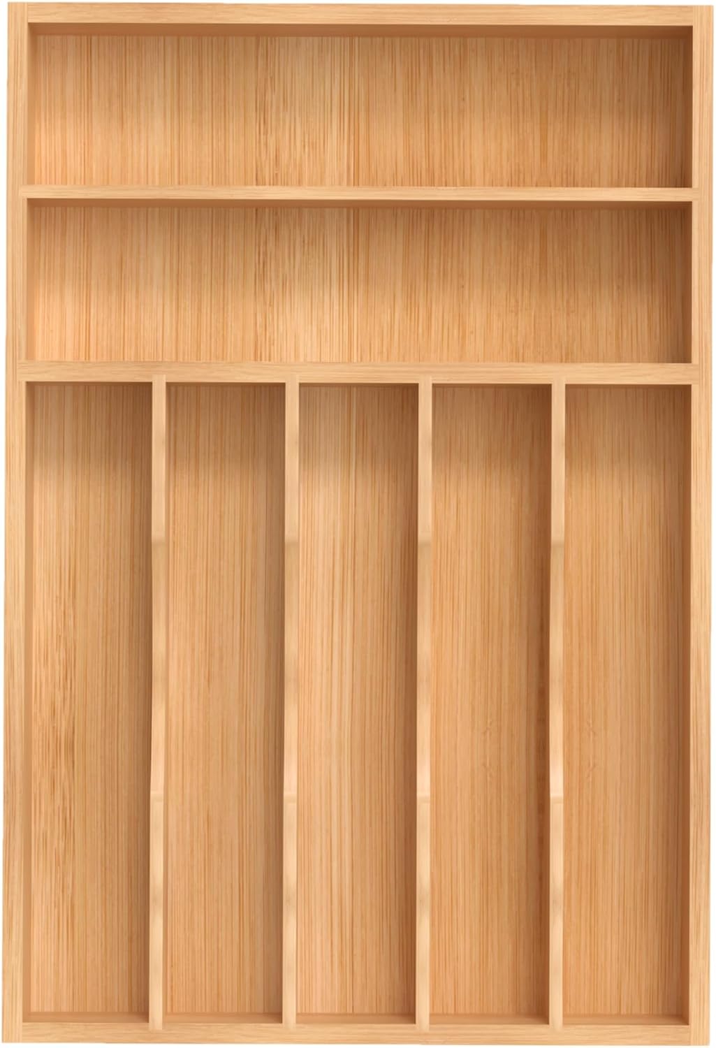 Bamboo Silverware Organizer, Kitchen Drawer Organizer, Utensil Holder, Cutlery Tray & Spoon Flatware Storage with Grooved Drawer Dividers (9.5''W x 13.5''D)