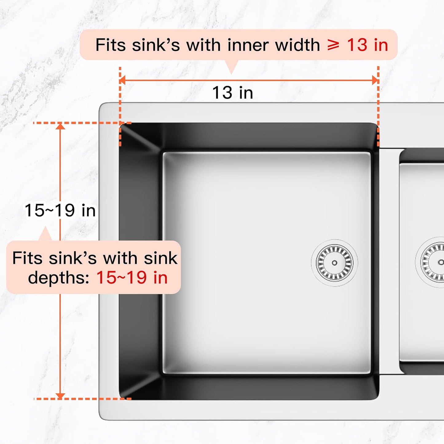 Over the Sink Expandable Dish Drainer Drying Rack In Stainless Steel for Small Kitchen, Counter Space Saving Modern Compact Metal Above Plate Dryer Strainer, Adjustable Hanging Inside Drain Holder