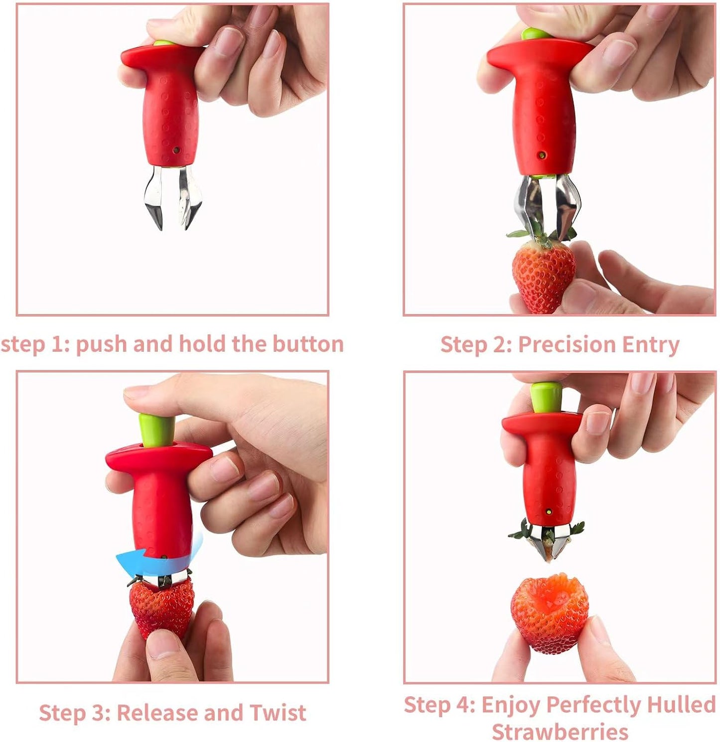 Original Stem Gem Strawberry Huller, Red/Green, quick Remove Strawberry Stem Tool,Kitchen Tools and picnic Gadgets,（2packs)