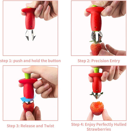 Original Stem Gem Strawberry Huller, Red/Green, quick Remove Strawberry Stem Tool,Kitchen Tools and picnic Gadgets,（2packs)