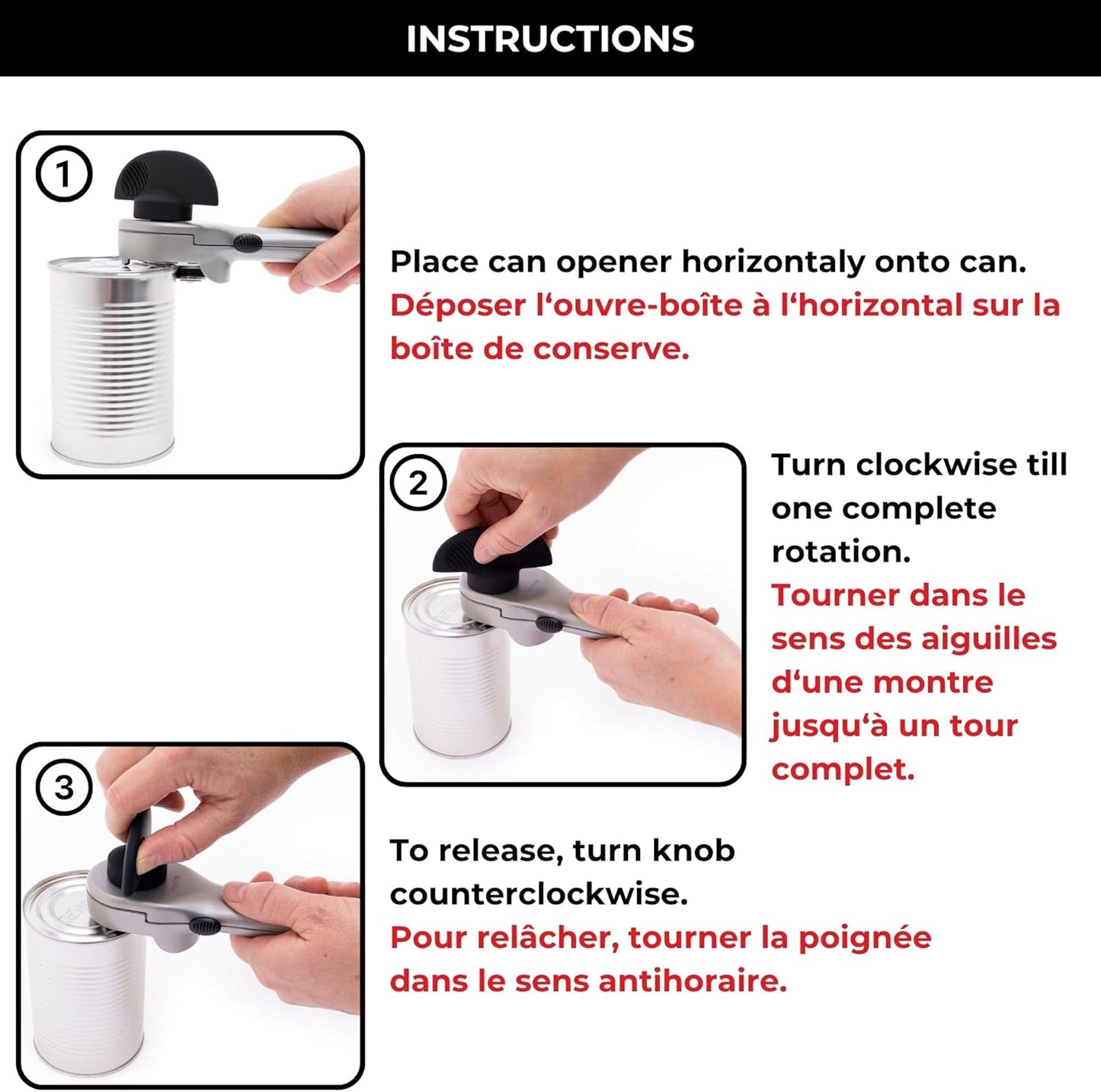 Starfrit Securimax Auto Can Opener - Patented Safe Edge Technology with Lid Lifter - Leaves No Sharp Edges on Lid & Can - Heavy Duty Non-Slip Knob - Grey