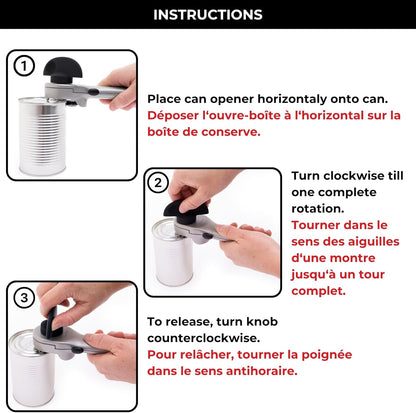Starfrit Securimax Auto Can Opener - Patented Safe Edge Technology with Lid Lifter - Leaves No Sharp Edges on Lid & Can - Heavy Duty Non-Slip Knob - Grey