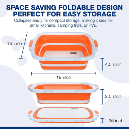 2-Pack XL Collapsible BBQ Prep Tub with Built-In Cutting Board, Lid & Strainer – Marinate, Drain & Prep – Large Food-Safe Container – Perfect for Grilling, Smoking & Outdoor Cooking (Black)