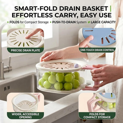 2-in-1 Fruit Washing Bowl with Strainer & Lid, Berry Container for Fridge, Plastic Produce Saver Drain Basket with Handle, Fruit Storage Container & Colander Bowl for Berries, Grapes, Lettuce