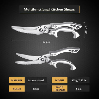 Dream Reach Poultry Shears, Heavy Duty Kitchen Shears with Serrated Edge, No Rust Spring Loaded, Multipurpose Stainless Steel Kitchen Scissors for Chicken, Bone, Meat, Turkey, Fish Thanksgiving Gifts