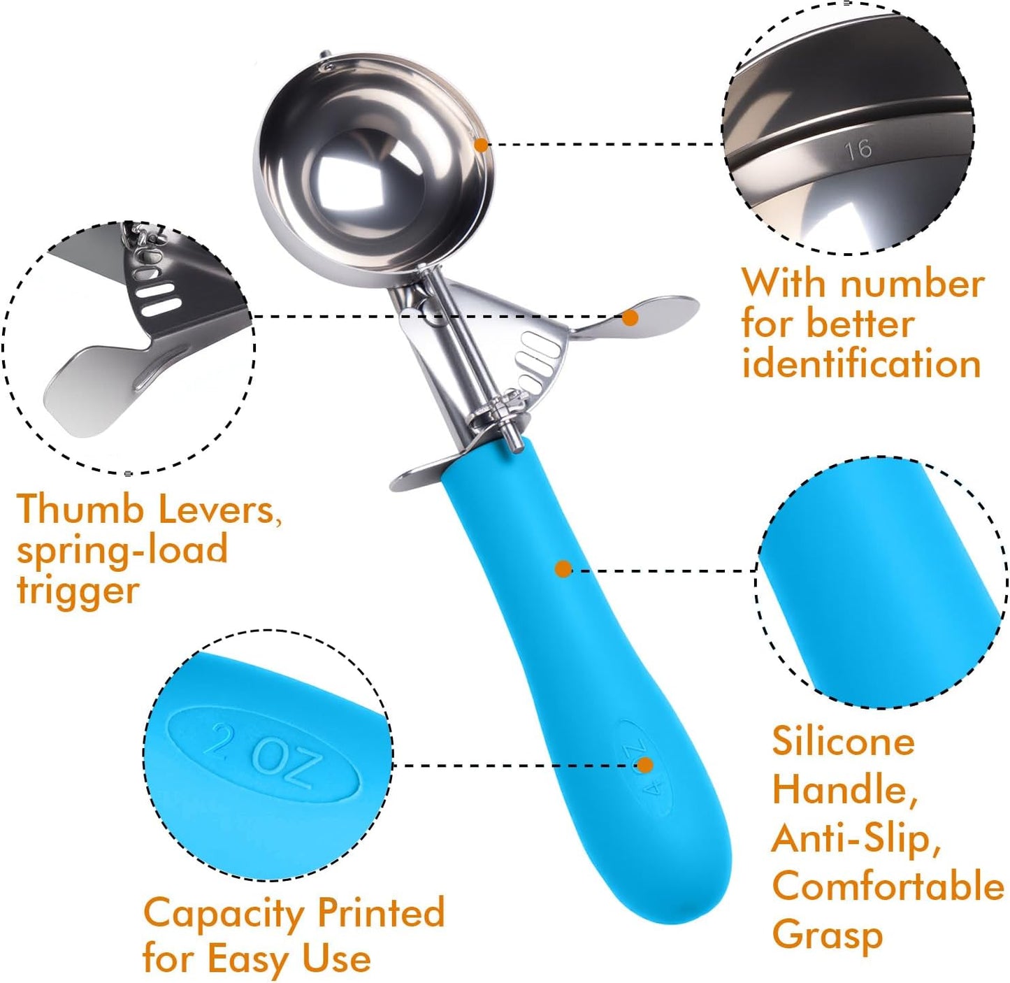 Fayomir 4 OZ Scoop, #8 Disher, Large Ice Cream Scoop with Trigger, Muffin Scoop, Large Cookie Scoops for Baking, Grey Handle, With Trigger for Portion Control