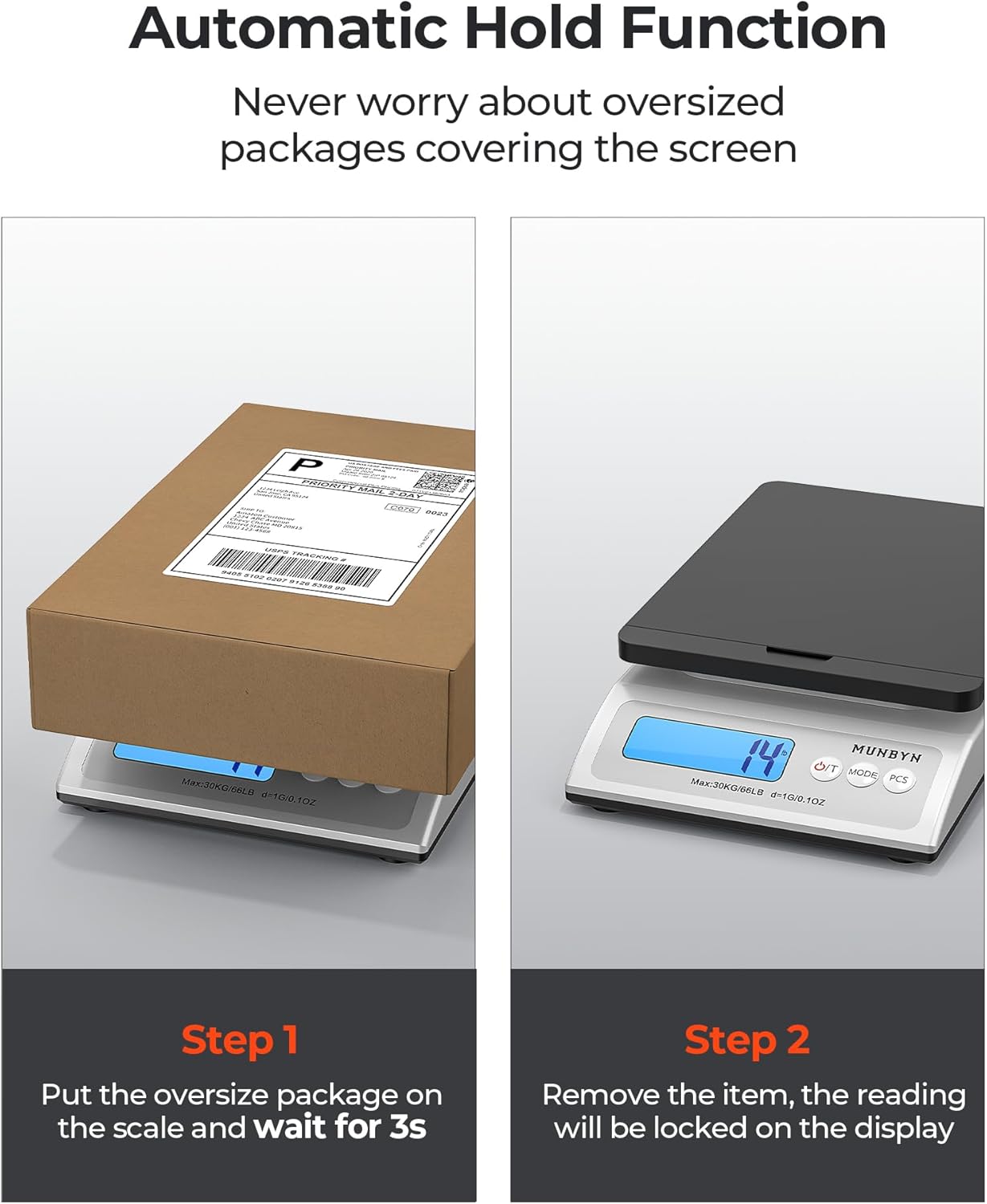 MUNBYN Shipping Scale, Accurate 66lb/0.1oz Postal Scale with Sweet Pink Style, Hold/Tear/PCS Function, Auto-Off, Battery & AC Adapter, Back-Lit LCD Display, Digital Scale for Packages and Food Pink