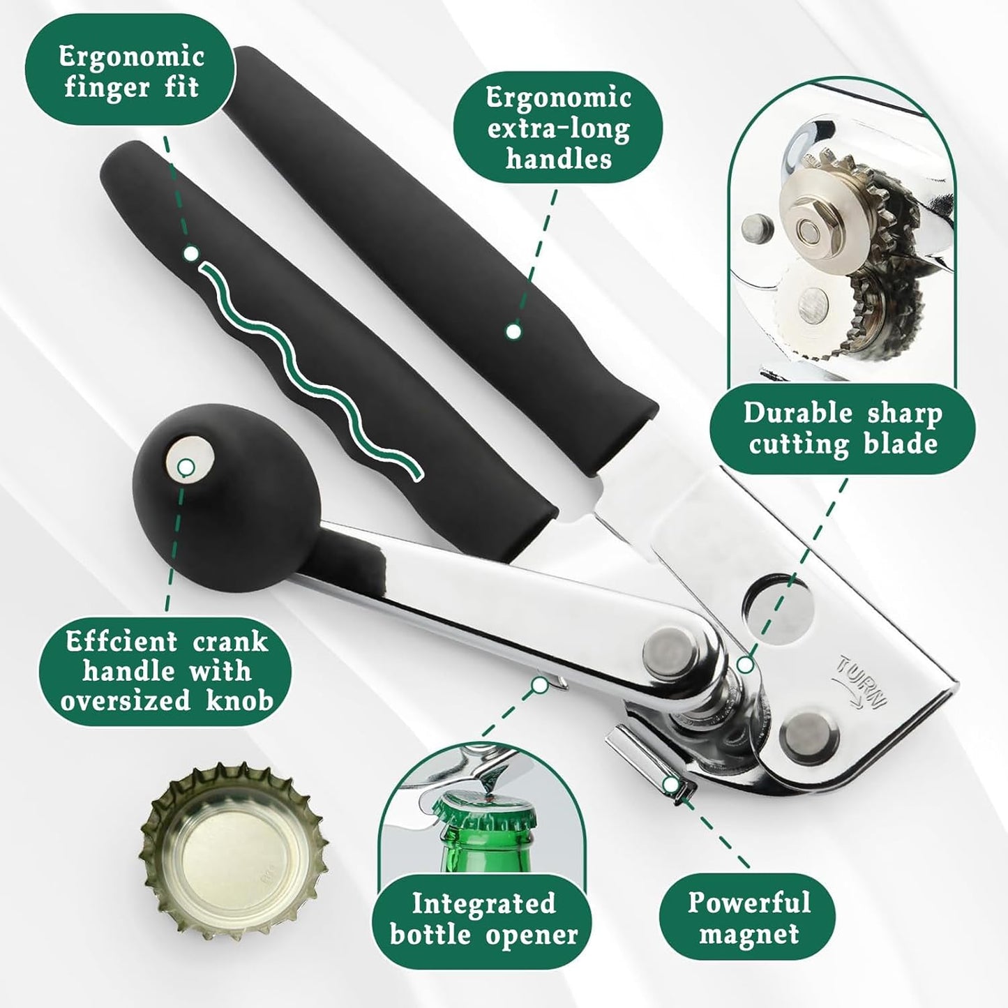 Heavy-Duty Manual Can Opener with Magnetic Lid Lifter | Easy-Turn Smooth Cutting | Comfortable Grip Kitchen Tool | Rust-Resistant Stainless Steel Design