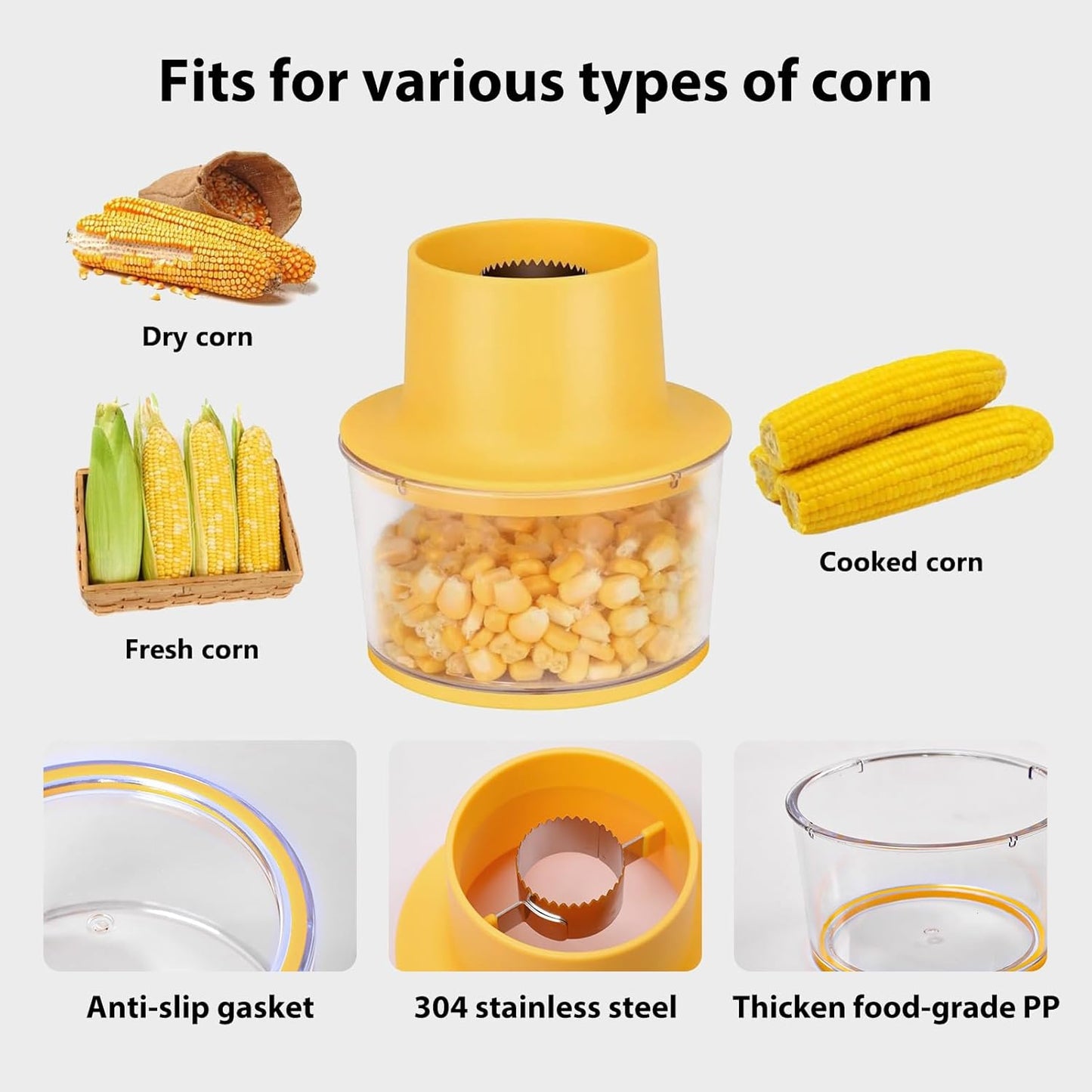 Corn Stripper, 2 in 1 Multi-functional Corn Peeler and Ginger Grater with Bowl and Hand Protector,Quick Remove Corn Kernel
