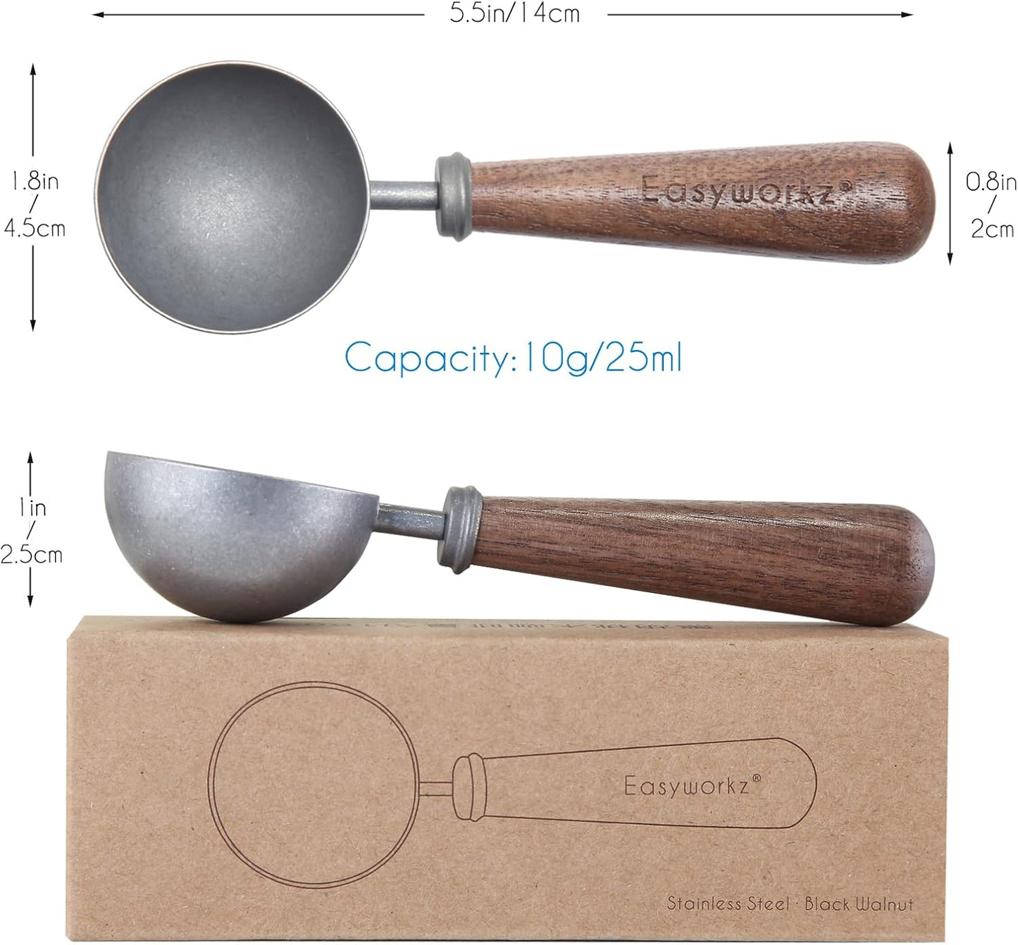 Easyworkz Retro Stainless Steel Coffee Spoon With Black Walnut Handle,10g - Measuring Spoon (Brushed gold)