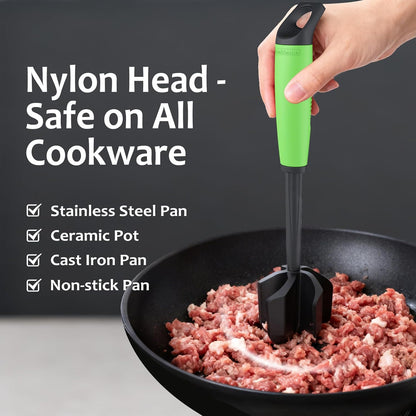 Ourokhome Meat Chopper and Potato Masher, Heat Resistant Nylon Ground Beef Smasher for Hamburger, 5 Curved Blades Nonstick Mixer & Stirrer, Practical Kitchen Gadgets, Black