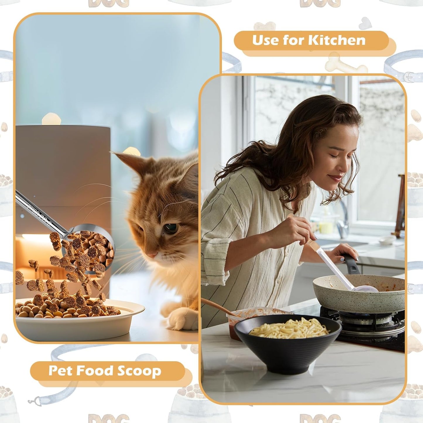 2 Pcs Dog Food Scoop Long Handled Scoops 3/4 Cup Stainless Steel Measuring Cups Portion Control Serving Spoons for Dogs Cats Birds and Rabbits Pet Food Feeding Scoop (3/4 Cup)