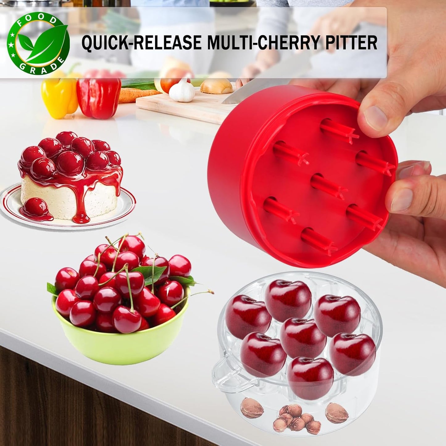 Cherry Pitter Tool 7-in-1, Portable Cherries Seed Remover, Fruit Pit Core Remover for Make Fresh Cherry Dishes, Cherry Pie and Jam and Cocktail Cherries
