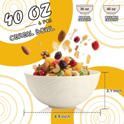 Wheat Straw Bowls Set with Lids, Unbreakable 40 OZ Cereal Bowls Set of 4, Salad Container for Lunch, Microwave & Dishwasher Safe Bowl Set for Kitchen, Picnic, RV, Camping, Multi