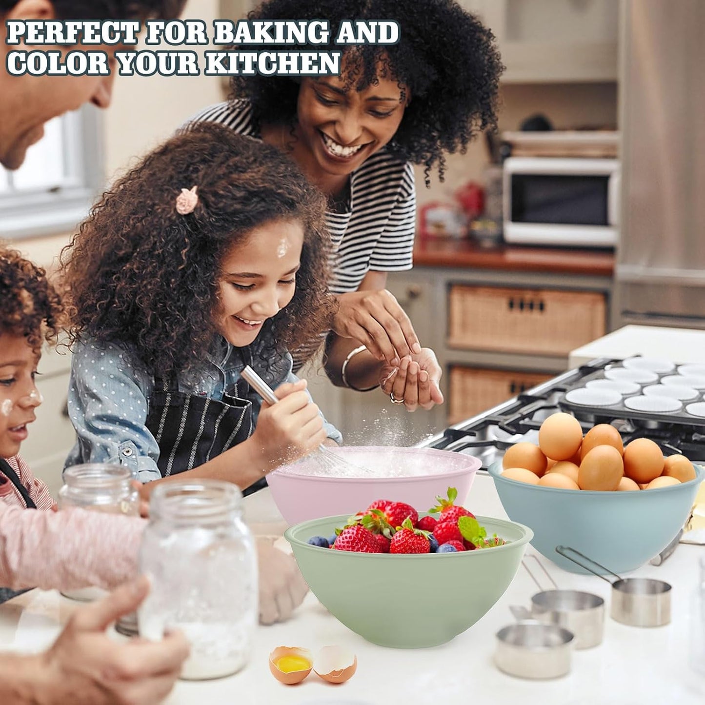 Greentainer 4-Piece Plastic Mixing Bowl Set with Lids for Kitchen, 67oz Lightweight Storage Bowls, Large Salad Bowls for Baking, Prepping, Cooking and Serving Food, Dishwasher & Microwave Safe