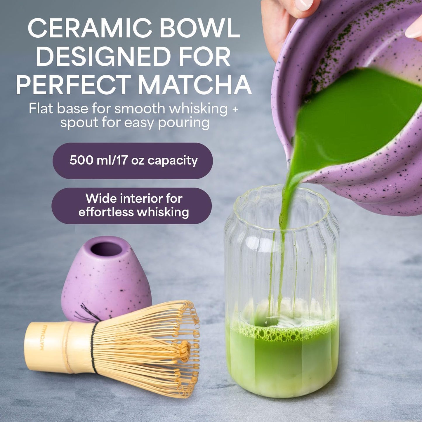 Matcha Whisk Set With Ceramic Matcha Bowl, Bamboo Whisk & Holder, Stainless Steel Spoon & Sifter, Glass Cup & Straw, Electric Frother, Storage Bag - Gift for Matcha Lovers (Premium 9-Piece Set White)