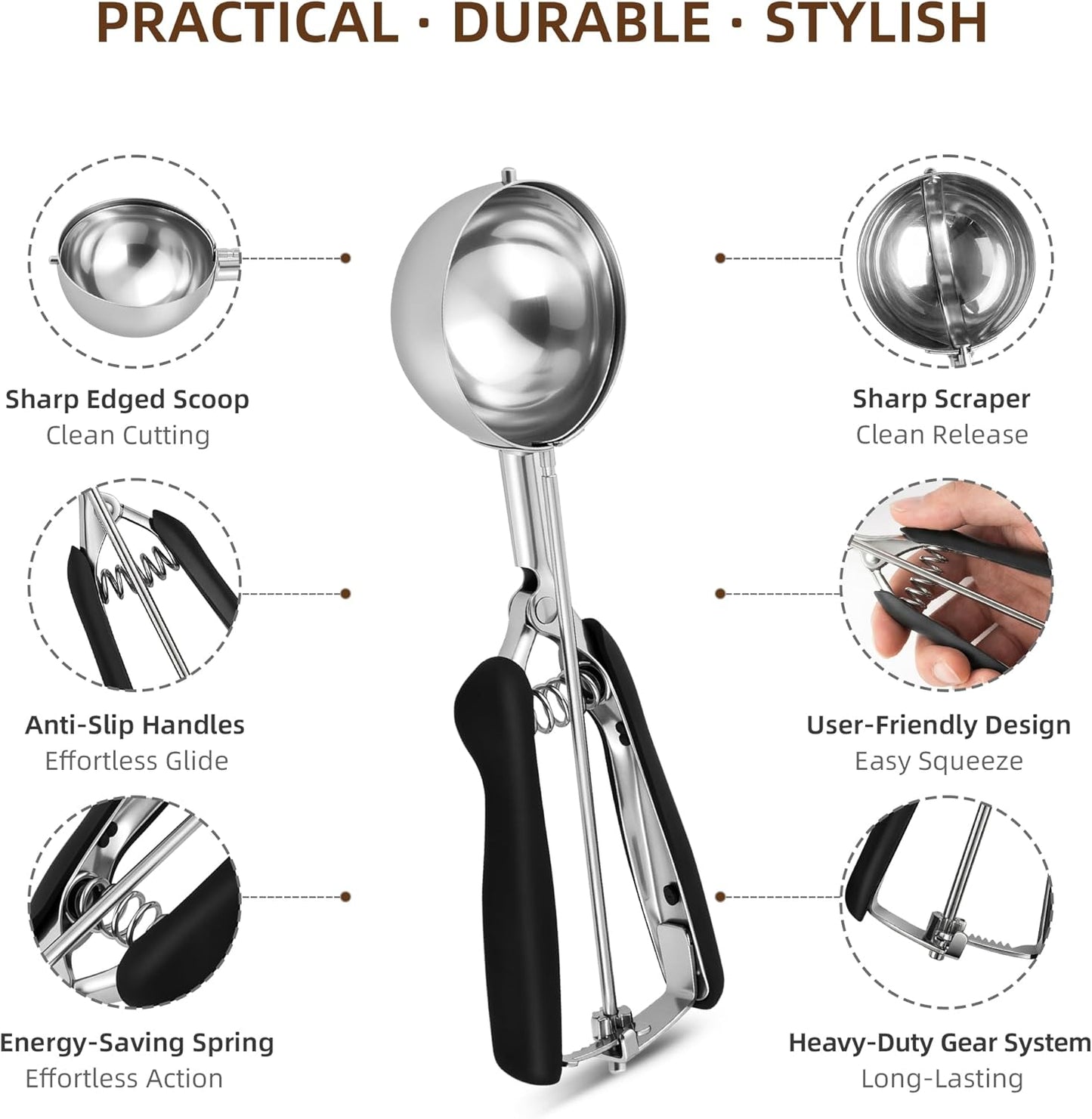 Cookie Scoop Set 1 Tablespoon, Size #60 Cookie Dough Scooper for Baking, 15 ml/0.5 oz Ice Cream Scoop, Acrylic Scoop, Comfortable Grip