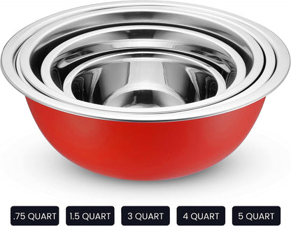WHYSKO Stainless Steel Mixing Bowl Set, 10 Piece Stainless Steel Mixing Bowls with Lids Set for Food Prep Storage and Serving, Dishwasher Safe for Kitchen Baking Cooking, Silver