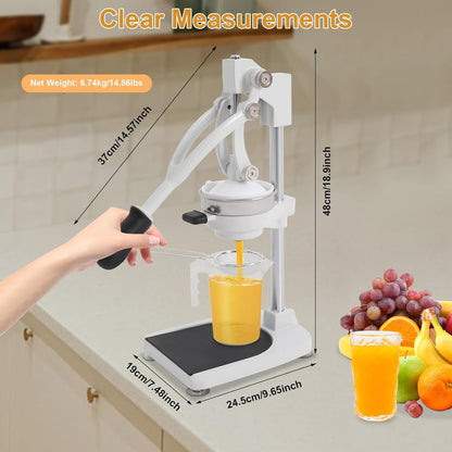 Cast Iron Juicer, Manual Juicer Hand Press Heavy Duty with Stable Base, Commercial Citrus Press for Orange Lemon Lime Grapefruit Pomegranate, Easy to Clean(Filter Bags & Cup)