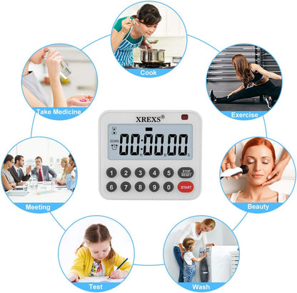 XREXS Digital Kitchen Timer Magnetic Countdown Up Cooking Loud Alarm and Mute Optional, Magnet and Stand, Large Display Classroom Timer for Teachers (2 Batteries Included) Upgraded Version
