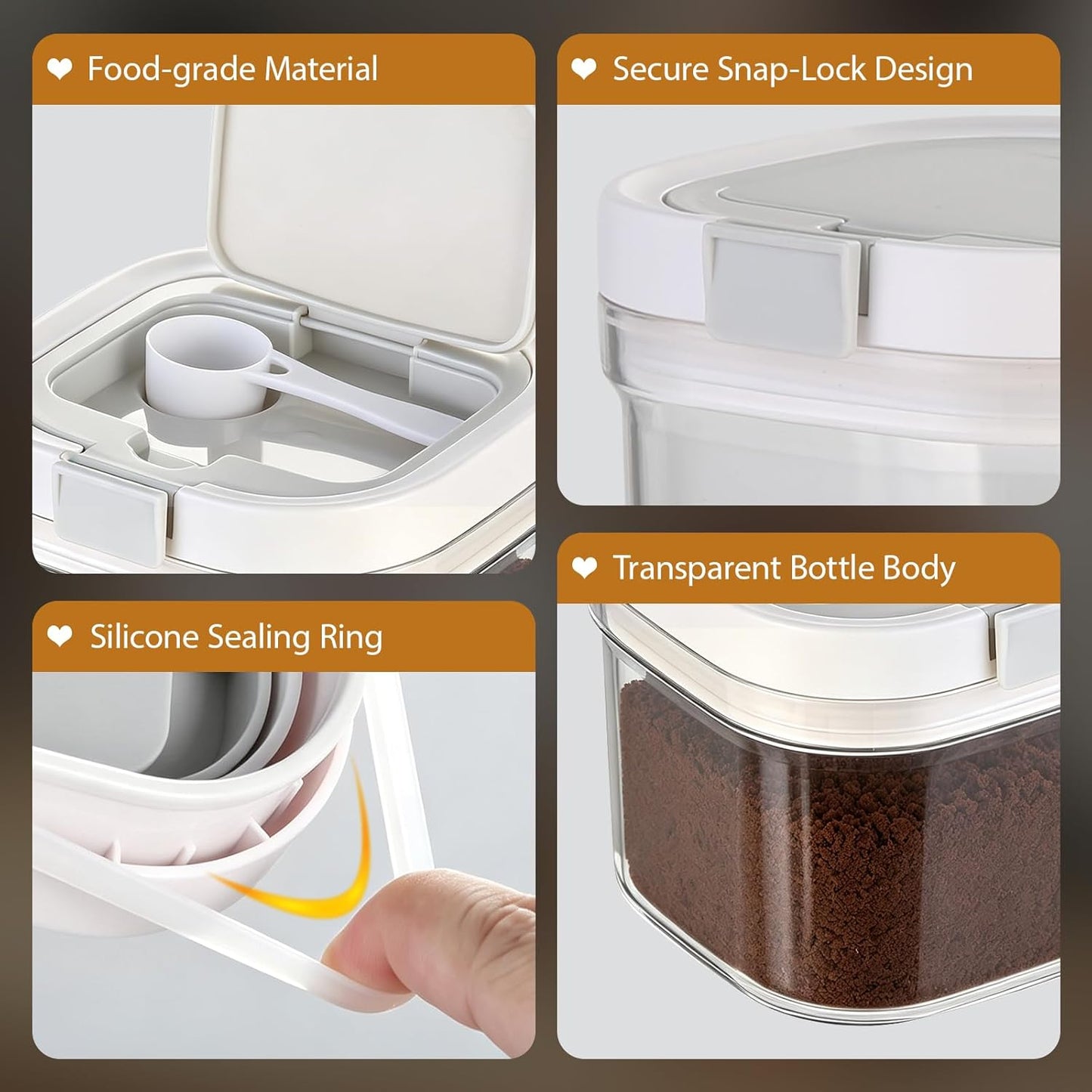 Coffee Container Compatible with Ryze Coffee,Baking Powder Container - 4.7 * 4.7 * 3.9 Inch, Airtight Storage Canister with Scoop,Kitchen Food Storage Soda,Grounds Coffee, Beans, Tea,800ml