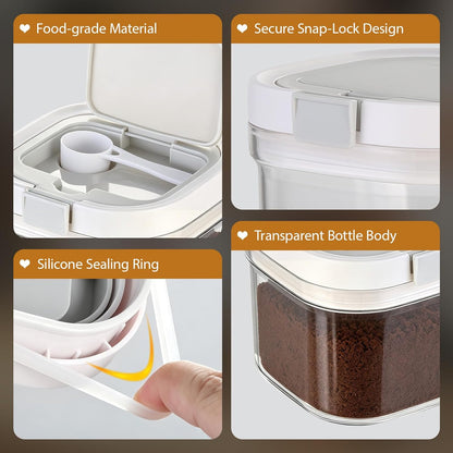 Coffee Container Compatible with Ryze Coffee,Baking Powder Container - 4.7 * 4.7 * 3.9 Inch, Airtight Storage Canister with Scoop,Kitchen Food Storage Soda,Grounds Coffee, Beans, Tea,800ml
