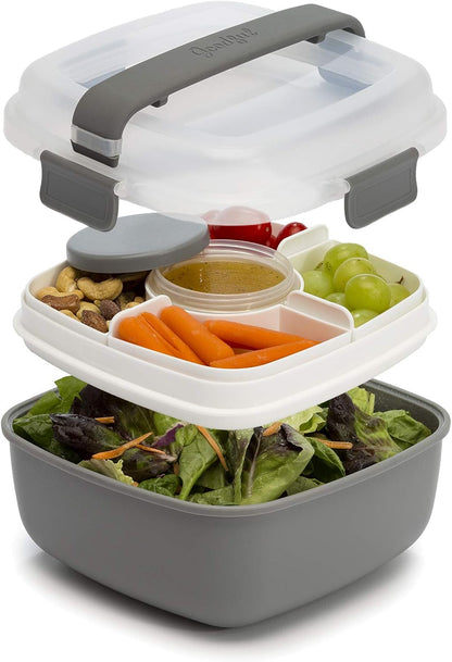 Goodful Stackable Lunch Box Container, Bento Style Food Storage with Removeable Compartments for Sandwich, Snacks, Toppings & Dressing, Leak-Proof and Made without BPA, 56-Ounce, Teal