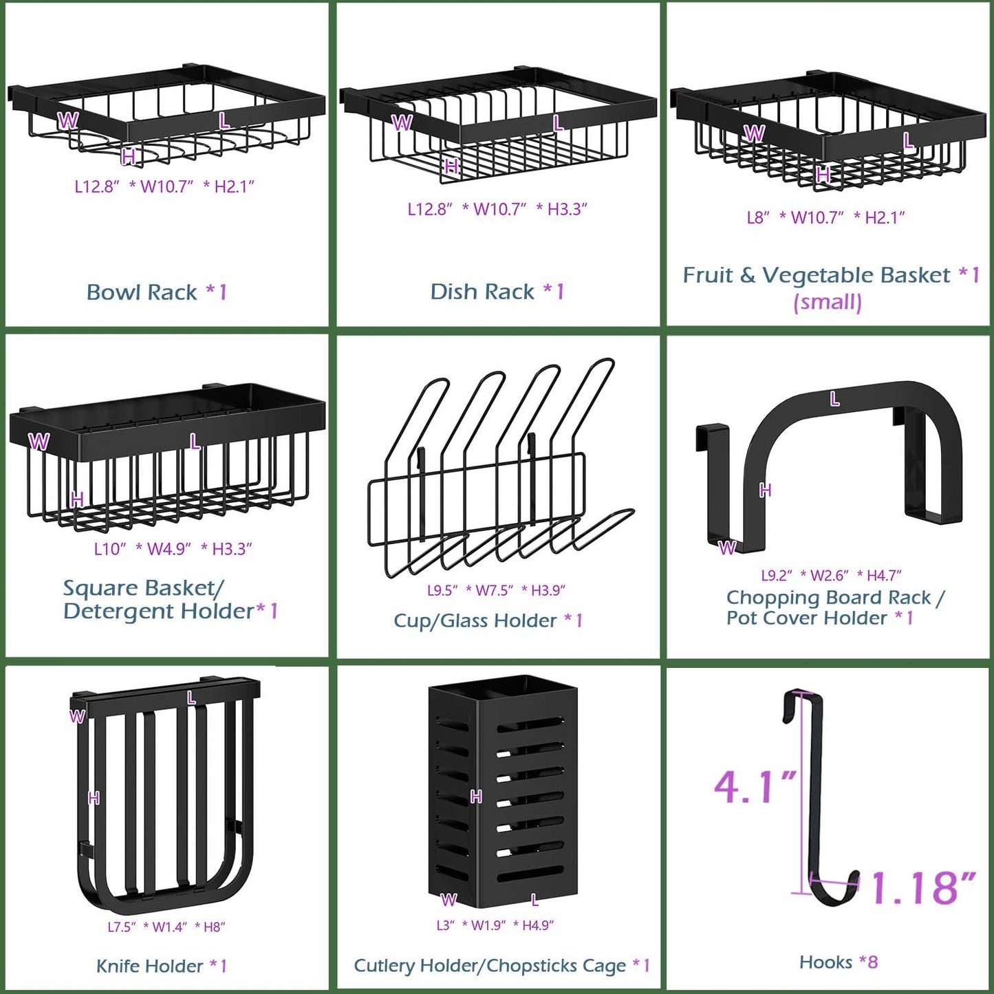 PUSDON Over the Sink Dish Drying Rack, 2 Tier Adjustable Large Capacity Stainless Steel Dish Rack for Kitchen Counter, Heavy Duty Space Saver Organizer with Utensil Holder, Black
