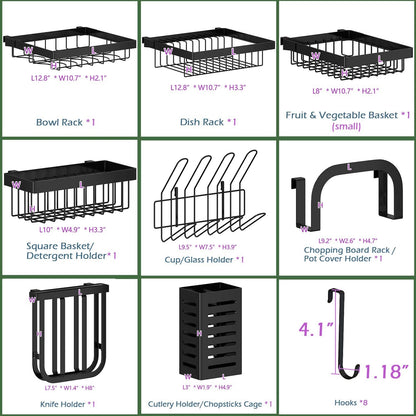 PUSDON Over the Sink Dish Drying Rack, 2 Tier Adjustable Large Capacity Stainless Steel Dish Rack for Kitchen Counter, Heavy Duty Space Saver Organizer with Utensil Holder, Black