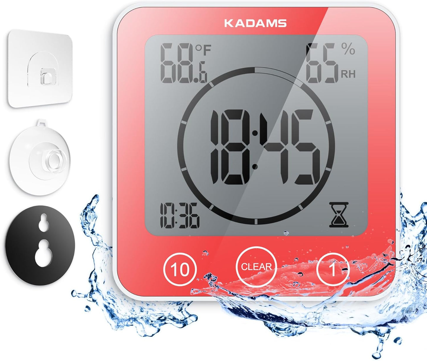 KADAMS Shower Clock Waterproof Bathroom Timer – Digital Wall Clock with Countdown, Magnetic Kitchen Clock with Temperature & Humidity, Suction Cup for Kids Shower Spa Cook Bath (Black)