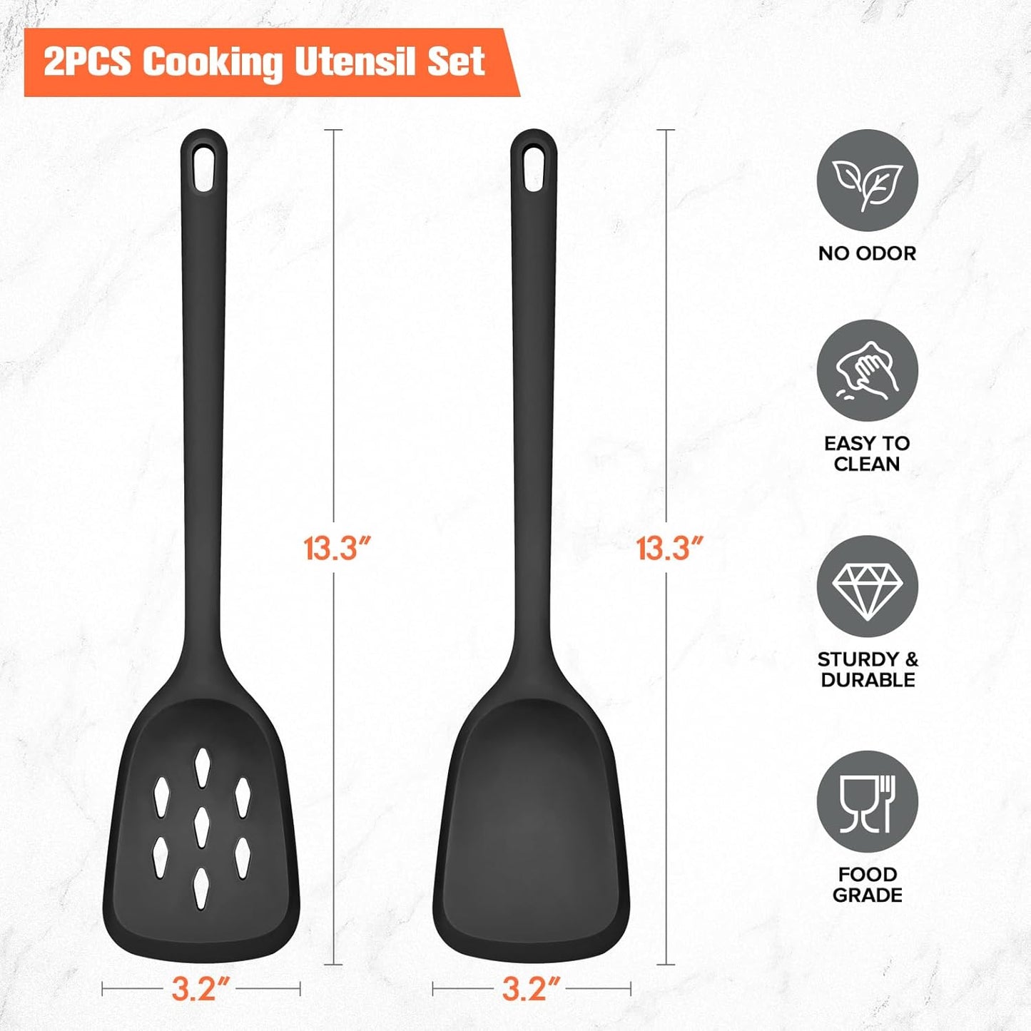 Silicone Cooking Spatula&Slotted Spatulas, Pack of 2,Solid Turner Kitchen Utensils Set for Cooking,Frying, Baking, Flipping, Turning,Heat Resistant 450℉ (Green)
