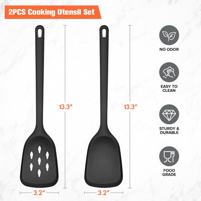 Silicone Cooking Spatula&Slotted Spatulas, Pack of 2,Solid Turner Kitchen Utensils Set for Cooking,Frying, Baking, Flipping, Turning,Heat Resistant 450℉ (Green)
