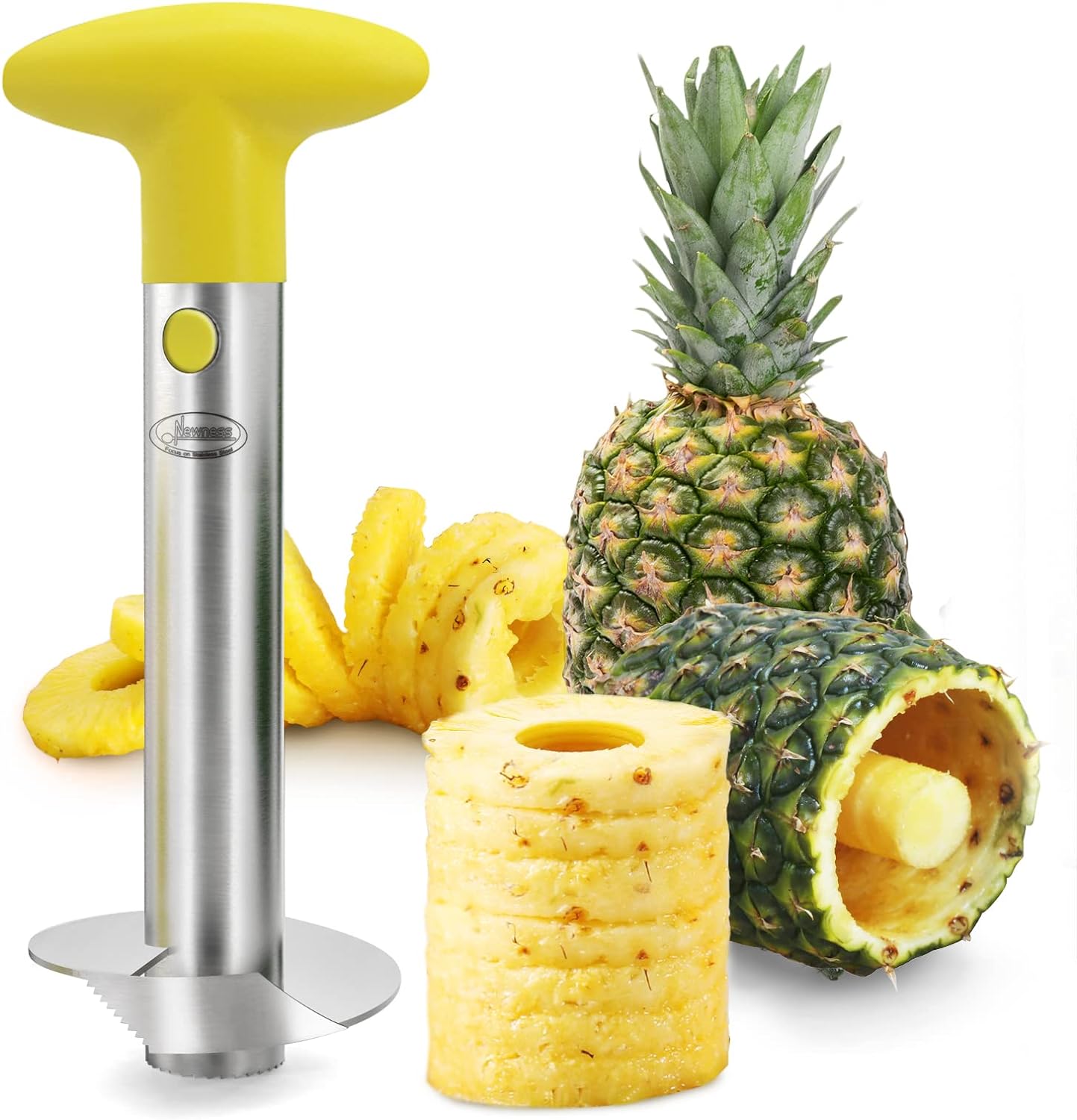 Pineapple Corer, [Upgraded, Reinforced, Thicker Blade] Newness Premium Pineapple Corer Remover, Stainless Steel Pineapple Core Tool for Home & Kitchen with Sharp Blade for Diced Fruit Ring (Blue)