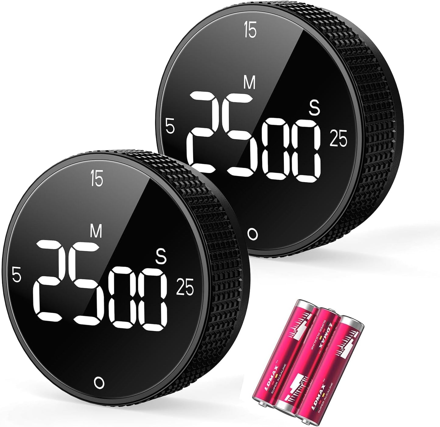 Digital Magnetic Kitchen Timer for Cooking, Large LED Visual Countdown Timer, Rotating Dial Pomodoro Focus Timer, Adjustable Volume, 5/15/25 Min Presets for Kids, Teachers, Seniors