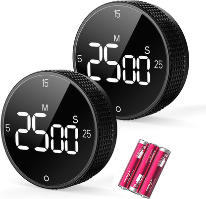 Digital Magnetic Kitchen Timer for Cooking, Large LED Visual Countdown Timer, Rotating Dial Pomodoro Focus Timer, Adjustable Volume, 5/15/25 Min Presets for Kids, Teachers, Seniors