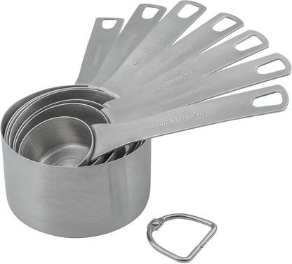 Smithcraft Measuring Cups and Spoons Set 15, Metric & US 18/8 Stainless Steel Measuring Cups and Spoons Set for Baking & Kitchen, 6 Measure Cups & 7 Spoons Leveler & Measure Equivalents for Dry&Liquid