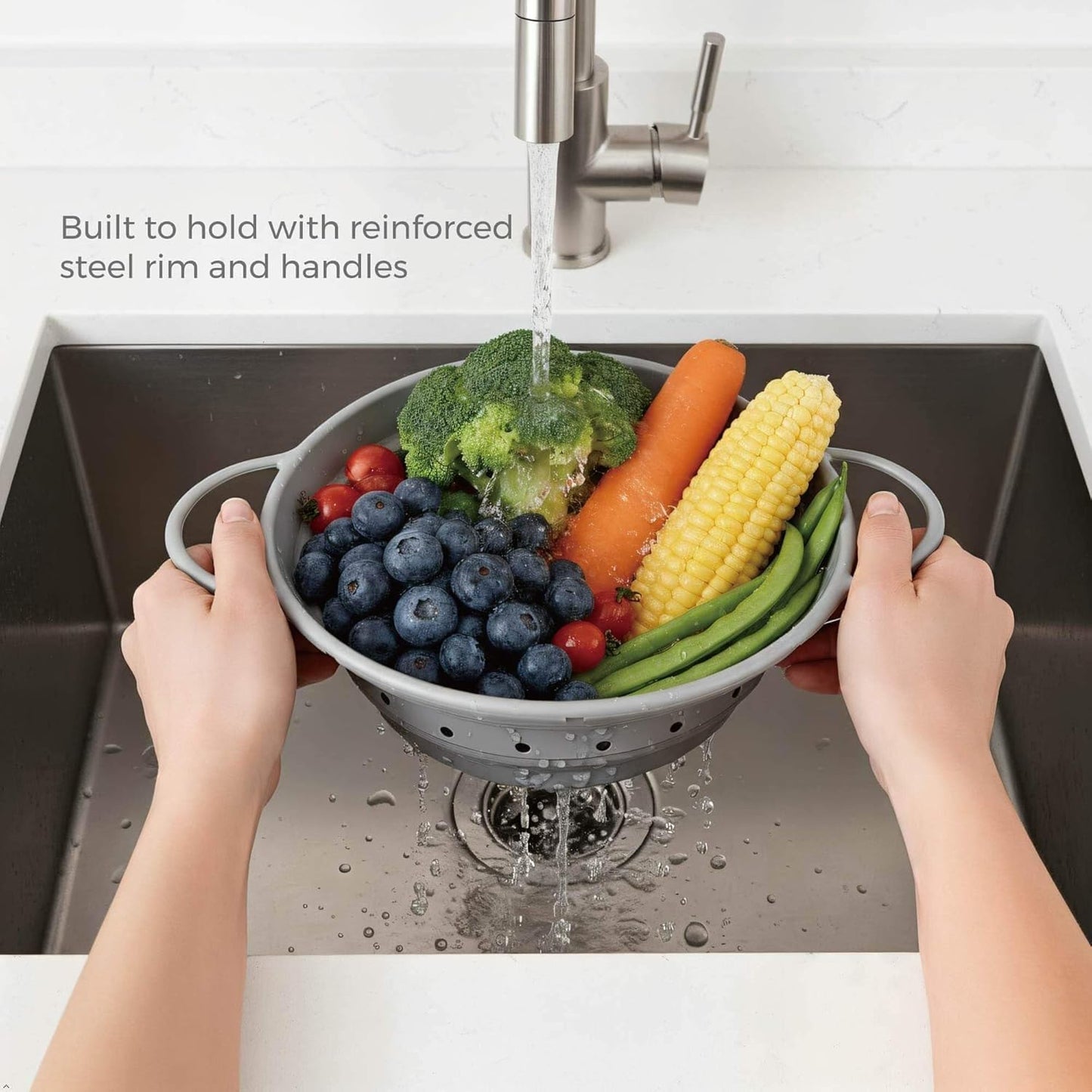 2-Quart Silicone Collapsible Colander – For Kitchen Use, Pasta Strainer, Strainers & Collapsible Strainers (Slate Gray, 2-Quart)