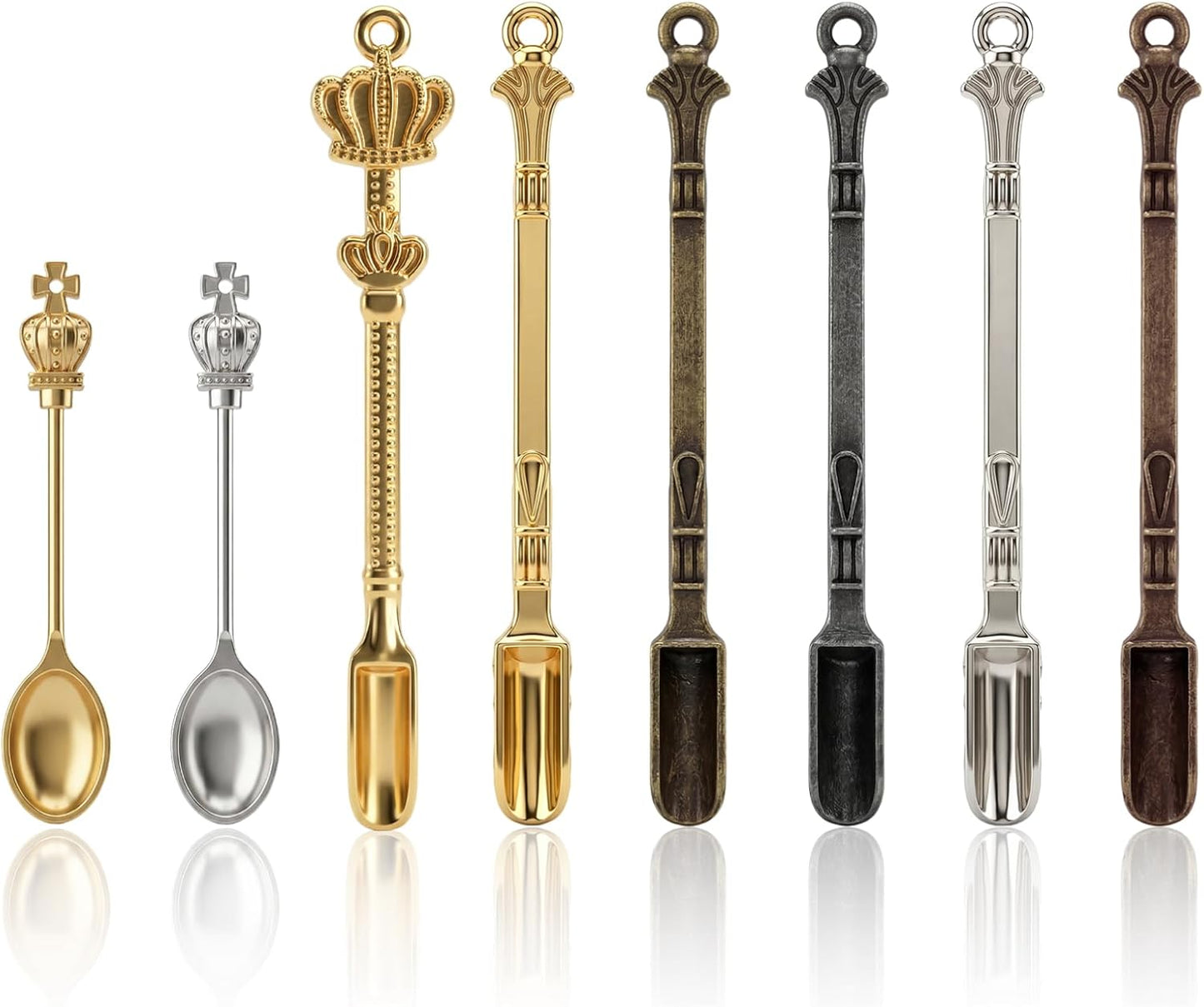 8 Pcs Mini Spoons & Tiny Metal Shovels for Home Kitchen, Small Scoops for Spices, Powders & Coffee, Mini Shovel Charms for DIY Crafts & Keychain Accessories
