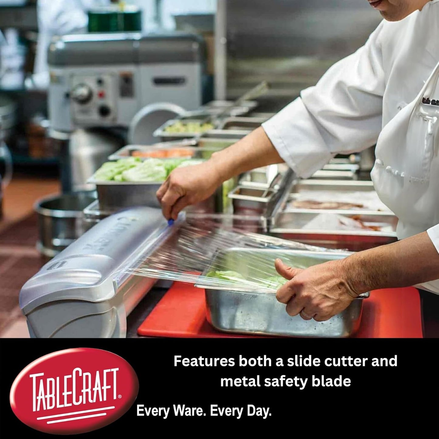 Tablecraft Film Wrapper Film Dispenser, Kenkut Single Roll of Plastic Food Cling Wrap and Aluminum Foil Holder, Slide Cutter, Heavy Duty Foodservice Restaurant Kitchen,White