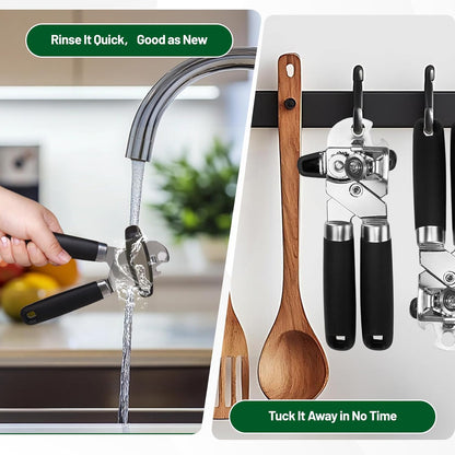 Can Opener Multifunction Manual Can Opener Features Black Stainless Steel Construction Open Can Beer Bottle with Magnetic Function for Daily Kitchen Use Seniors and Arthritis Hands