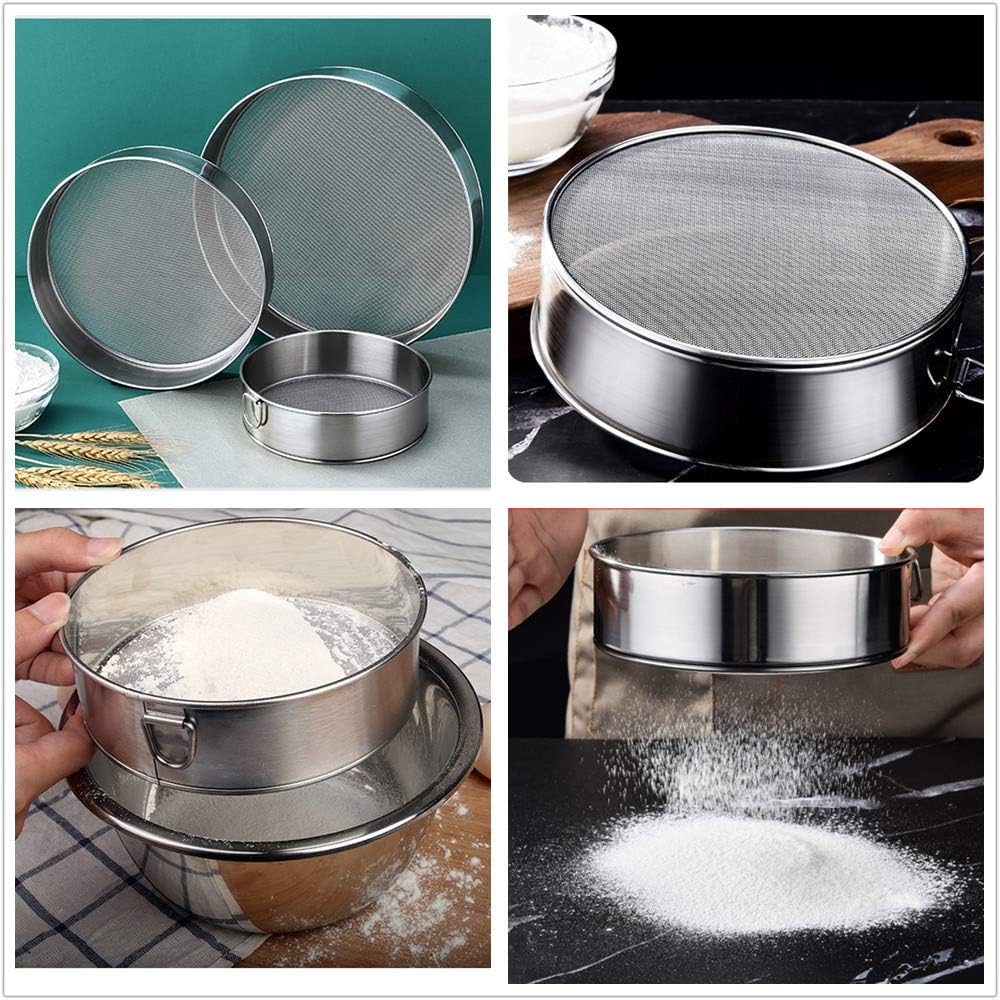 Flour Sifter Round Flour Sieve Strainer with 40 Mesh Premium Rustproof Stainless Steel Fine Mesh for Baking 7.87 inch x 1.97 inch