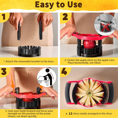Newness 5.12 In Large Apple Slicer, Cut 12 Thin Slices All the Way Through, HEAVY - DUTY Stainless Steel Apple Corer & Slicer for Fruits & Vegetables - Dishwasher Safe